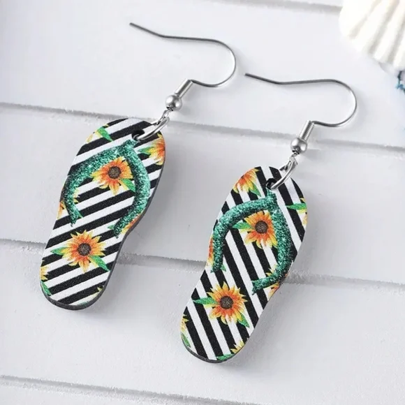Sunflower Flip Flop Earrings - Picture 1 of 2